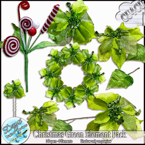 CHRISTMAS GREEN ELEMENT PACK CU - FULL SIZE by Disyas - Click Image to Close